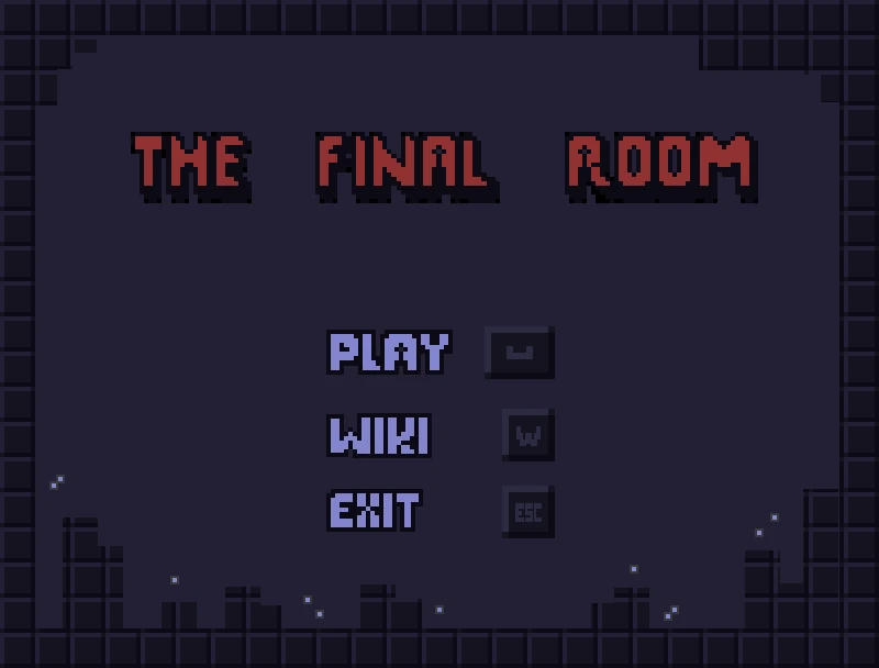 Pixel-art menu of The Final Room, a turn-based C++ game