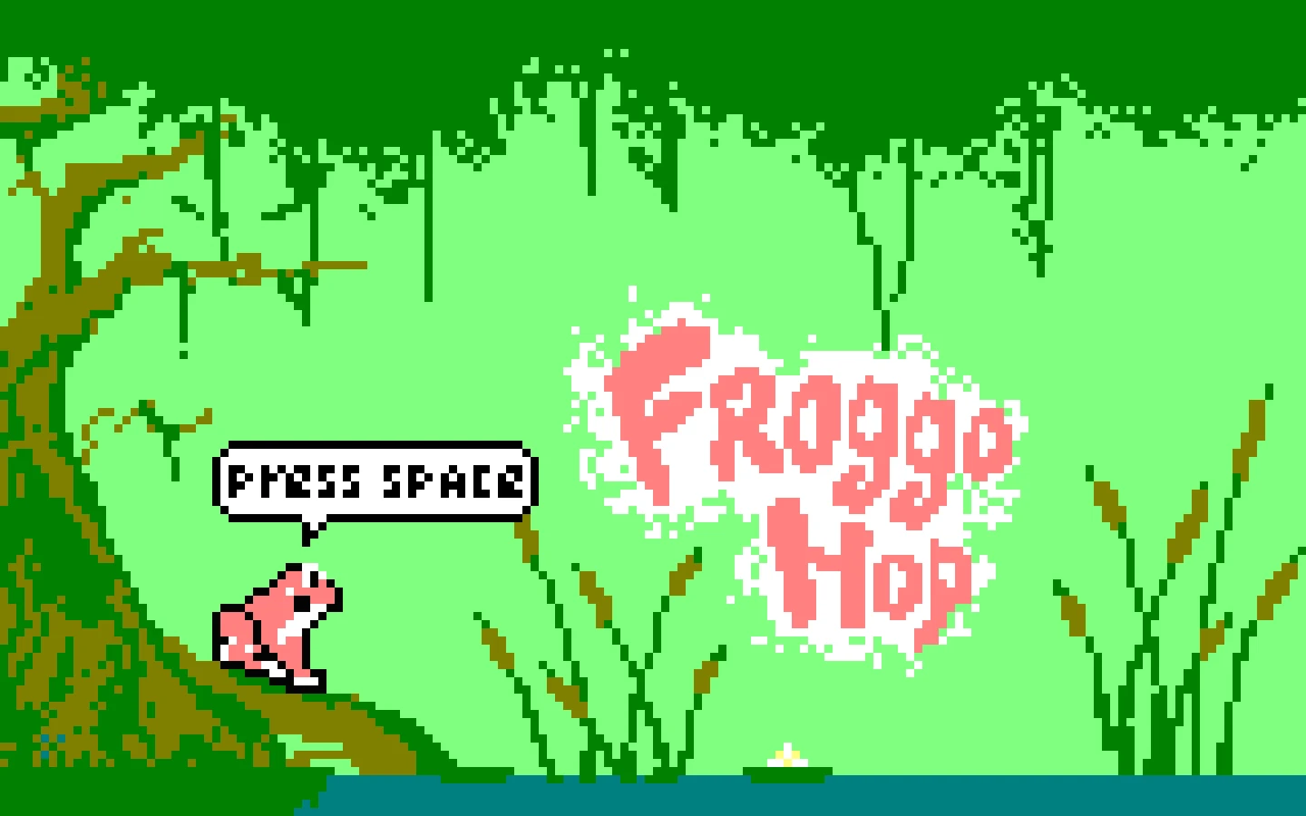 FroggoHop title screen, a green pixel-art platformer for Amstrad CPC