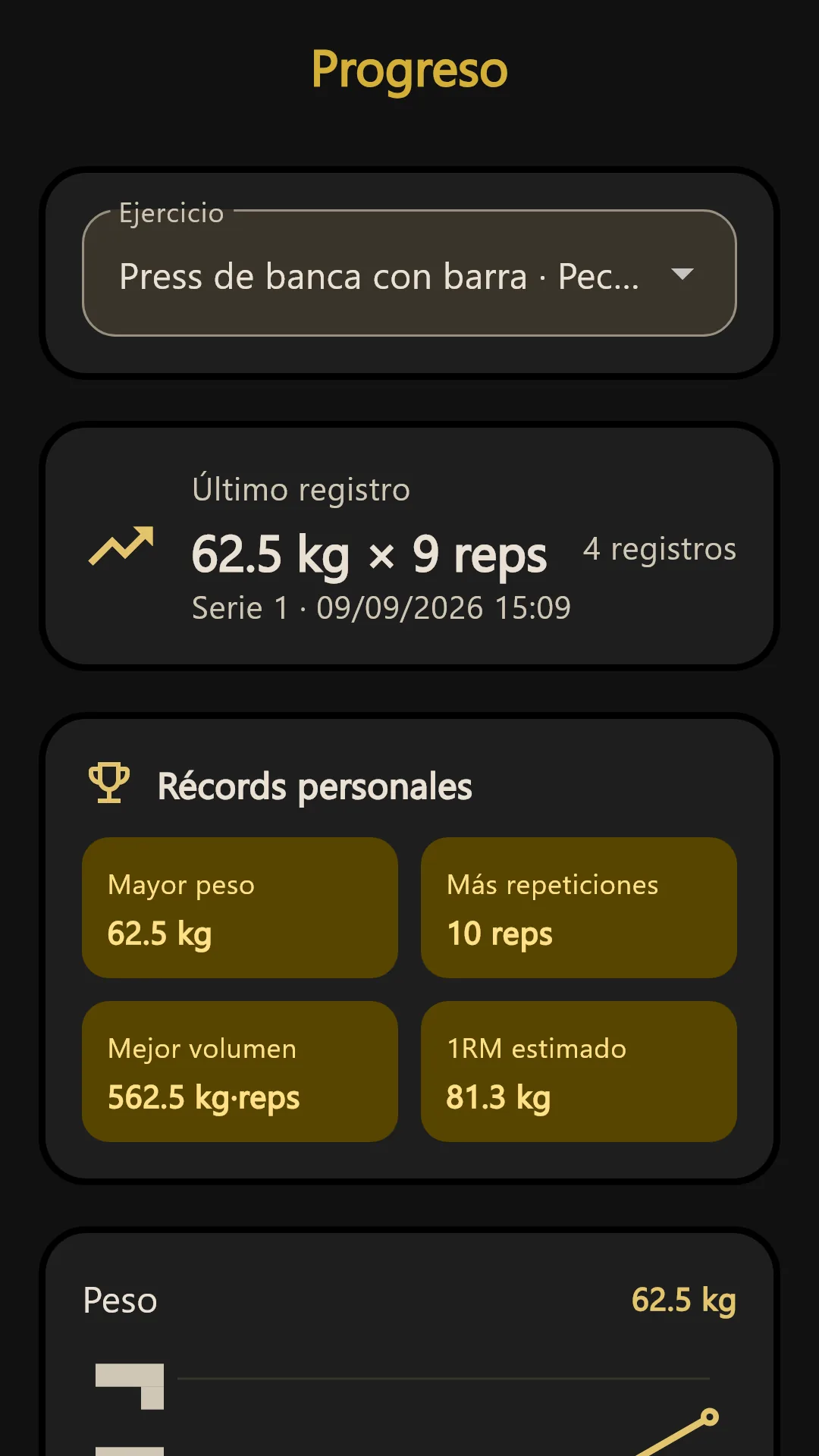 Seguimiento de ejercicios y progreso en GYMy
